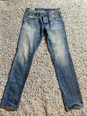 Abercrombie Fitch Jeans Mens 32x34 Blue AF Skinny Button Fly Distressed Denim